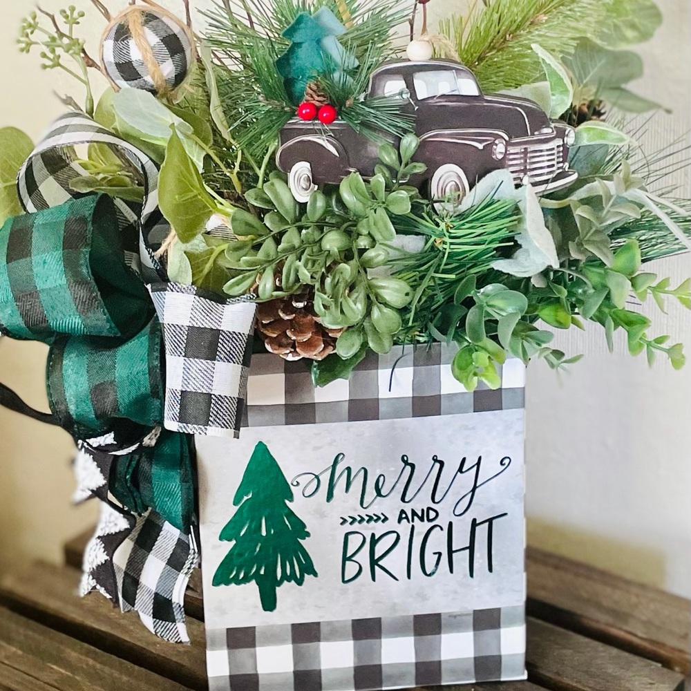 Winter Farmhouse Buffalo Check Faux Arrangement